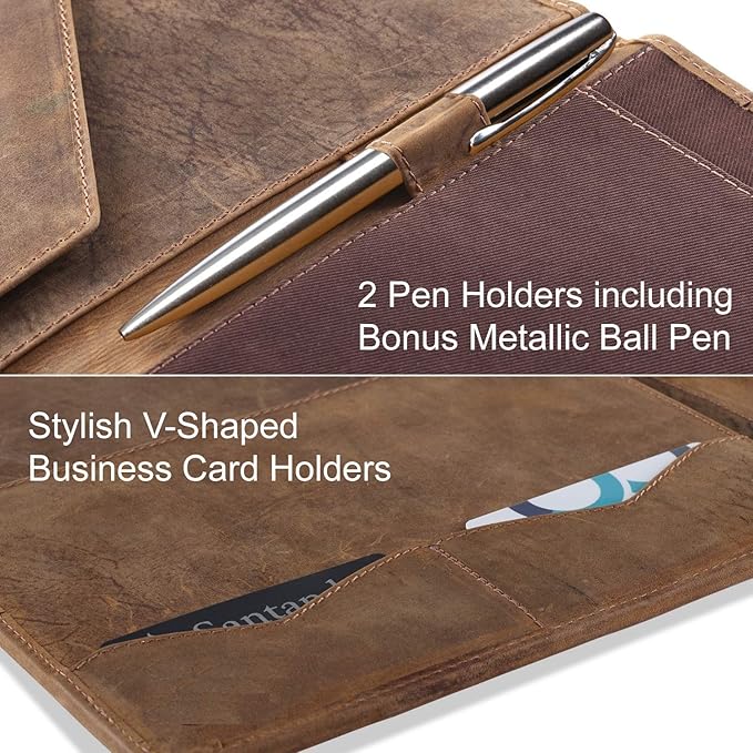 Moonster Leather Portfolio Professional Organizer Padfolio – Resume Folder with Luxury Pen - Leather Binder Portfolio Writing Pad with Business Card Holder - Portfolio Folder for Men & Women