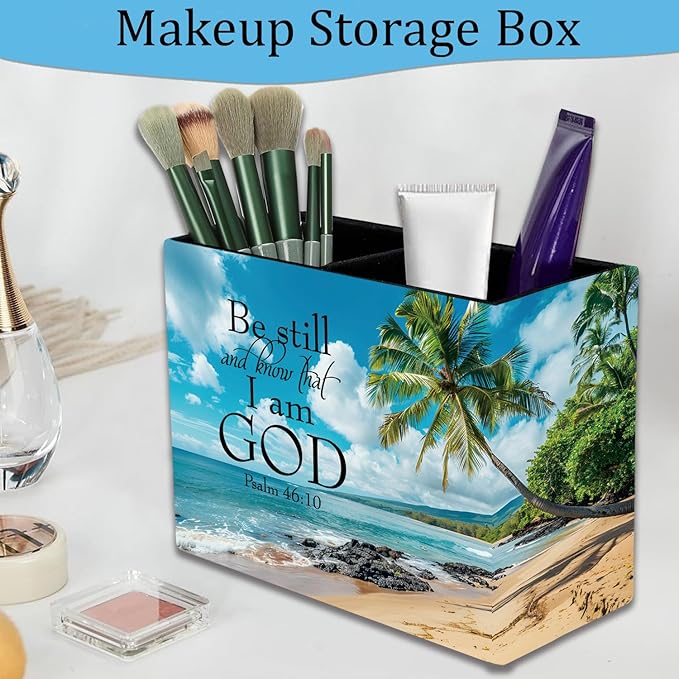 Pen Holder, Pencil Case, Makeup Brush Storage Box, Tableware Storage Box, Suitable for Office Or Home Item Organizing Stand - Beaches and Palm trees
