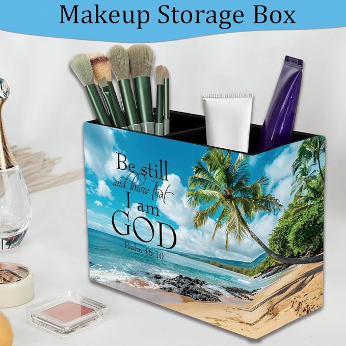 Pen Holder and Anti-Slip Mouse Pad Combination, Makeup Brush Storage Box, Tableware Storage Box, Suitable for Office and Home - Beaches and Palm trees