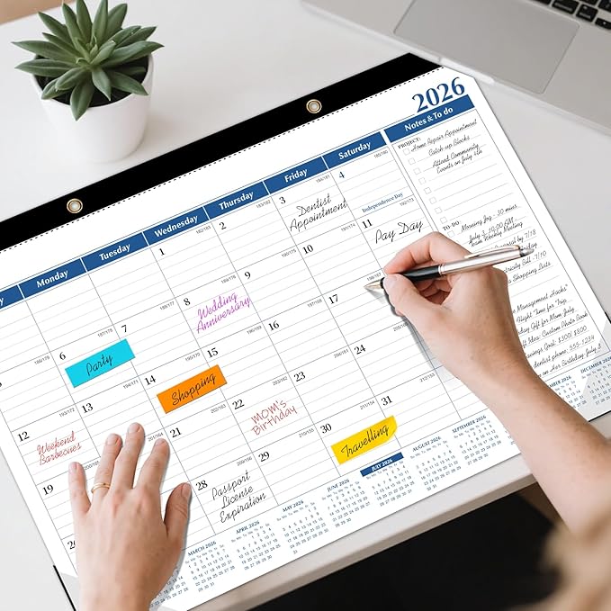 Tcamp Desk Calendar 2026-2027, Large Desktop/Wall Monthly Calendar (Jul. 2026 - Dec. 2027) 17'' x 12'' School Year Desk Planner for Home School Office Desktop