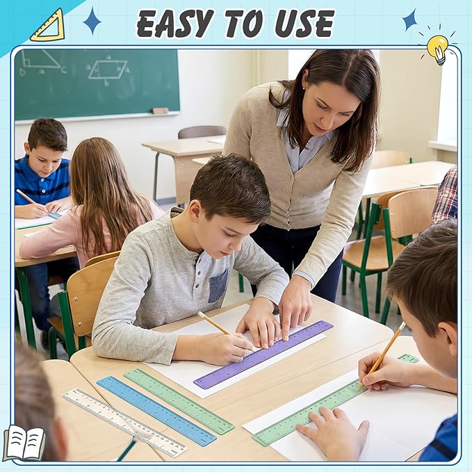 60 Pcs Plastic Clear Rulers 12 Inch, Transparent Assorted Color Ruler Bulk, with Imperial and Metric Scales for Home Office Supplies, Available in 6Colors(Ocean Colors)