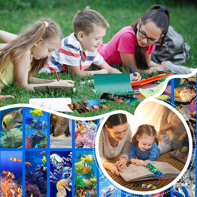 200 Pieces Sea Animal Bulk Bookmarks for Kids, 50 Designs Book Marks for Students Double Sided Cute Sea Animal Motivational Bookmarks for Kids Back to School Gifts Reading Birthday Teacher Reward