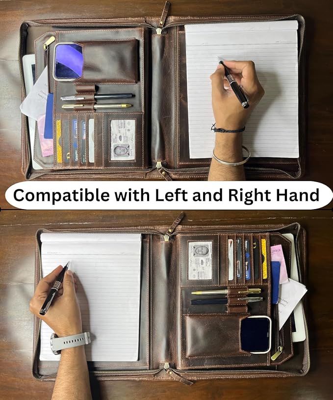 Supreme Business Portfolio by Rustic Town | Professional Organizer for Men & Women | Durable Leather Padfolio | Easy to Carry with A Zippered Closure | Many Slots, Compartments & Holders