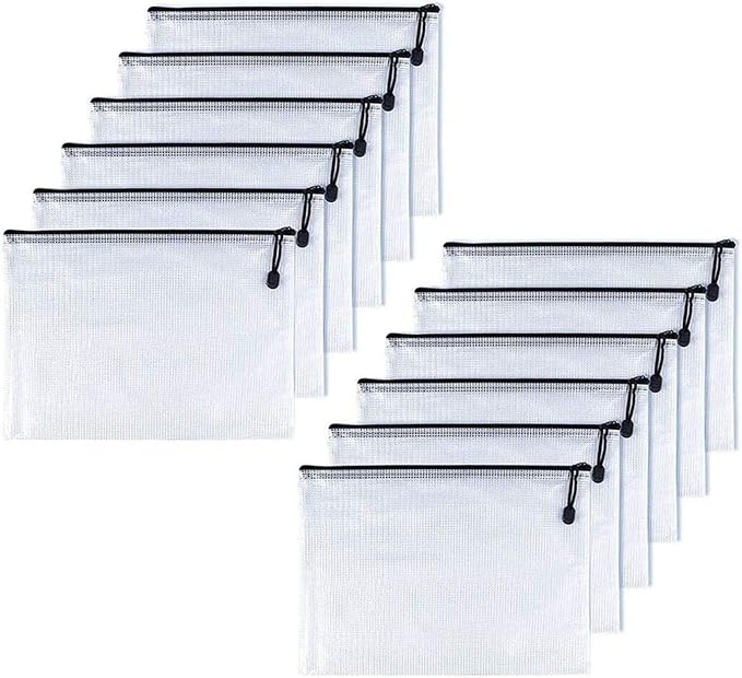Oaimyy-B8,12 Pcs,Plastic Small Zipper Pouch Document Folders Bag & Zip File Folders for School Office Supplies, Travel,Puzzles Games Organizing Storage