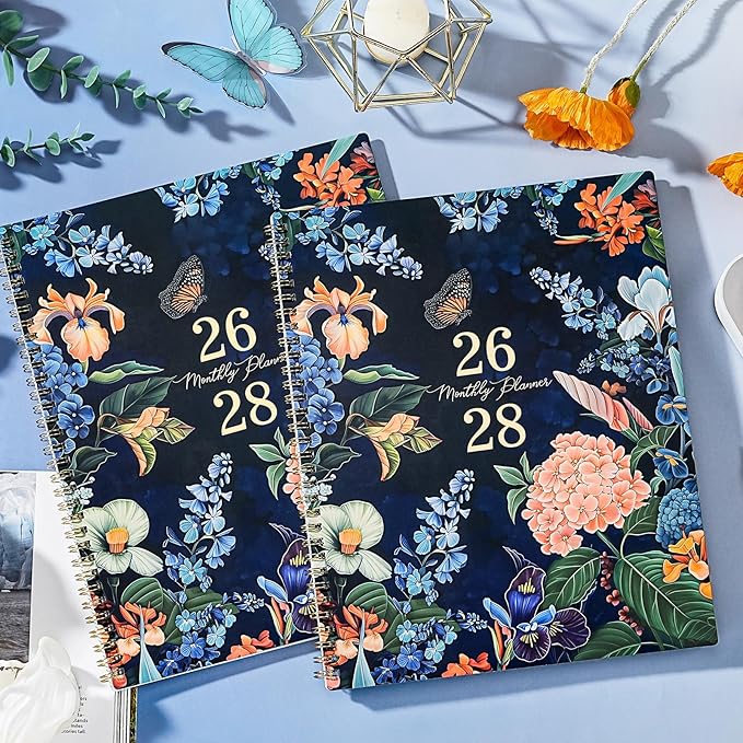 Monthly Planner/Calendar 2026-2028 - Monthly Calendar 2026-2028, July 2026 - June 2028, 9" x 11", 2 Years monthly Planner with Tabs, Contacts + Back Pocket + Twin-wire Binding - Floral
