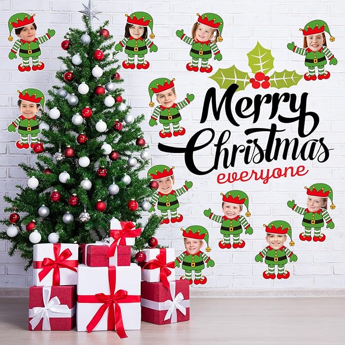 FYSUIMU 90 Pcs Christmas Elf DIY Cutouts Cut-Outs Xmas Cartoon Elf Paper Cutting with 150 Pcs Glue Points for Crafts Party Classroom Bulletin Board Photo