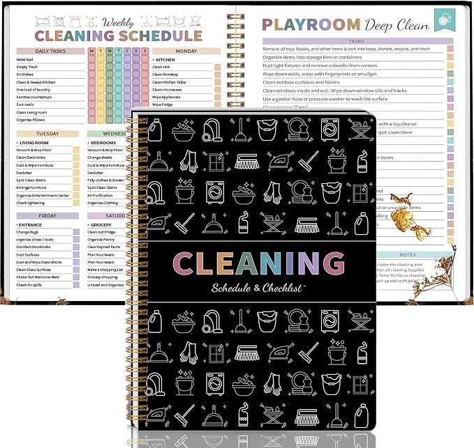 Adhd Cleaning Planner for Adults Women, Cleaning Schedule and Checklist Organizer, Household Cleaning Planner with Daily/Weekly/Monthly Task, Stress-Free Home Cleaning Journal - Black