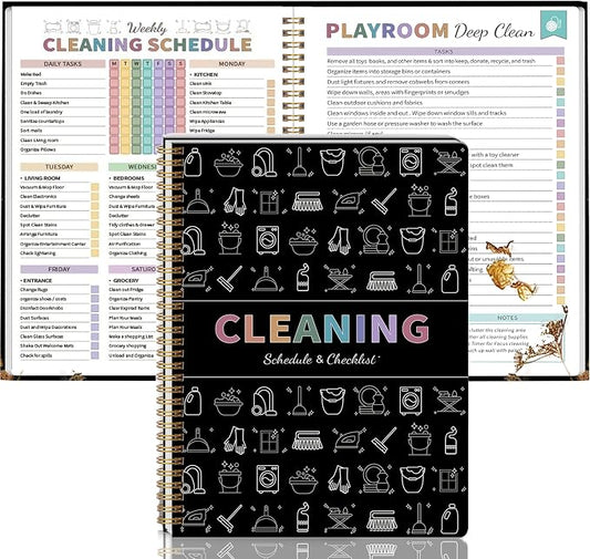 Adhd Cleaning Planner for Adults Women, Cleaning Schedule and Checklist Organizer, Household Cleaning Planner with Daily/Weekly/Monthly Task, Stress-Free Home Cleaning Journal - Black