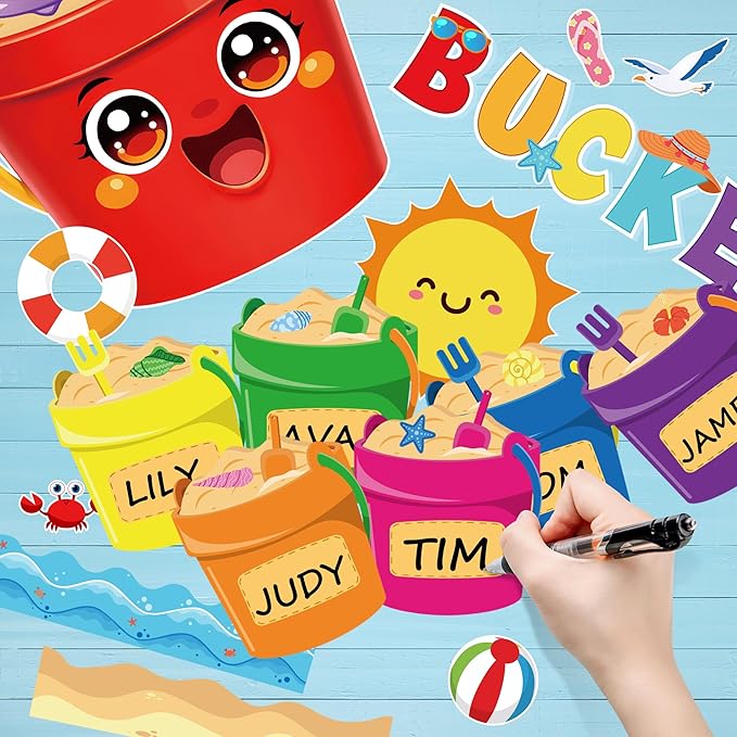 Summer Jesus Bulletin Board Decorations Set Summer Bucket Classroom Decor Filling Our Buckets with Jesus Sun Beach Christian Cutouts for School Classroom Home wall Chalkboard Supplies
