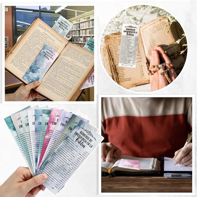 Motiskyy 100 Pcs Spanish Bible Emergency Numbers Bookmark Christian Church Gift 6 x 2.36 Inches Religious Fathers' Day Gift for Church Favor Welcome Sunday School Teacher(Watercolor)