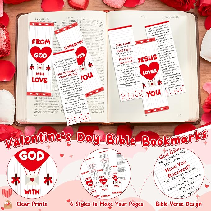 TICIAGA 60Pcs Red Heart Bible Verses Bookmarks Bulk for Kid, Jesus Loves You Evangelism Church Gifts for Women Girls, Christian Scripture Reading Bookmarks Prayer Gospel Tracts for Sunday School
