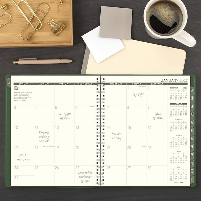AT-A-GLANCE 2027 Planner, Monthly, 9" x 11", Tabbed, Unruled Daily Blocks, Recycled Green (70260G6027)