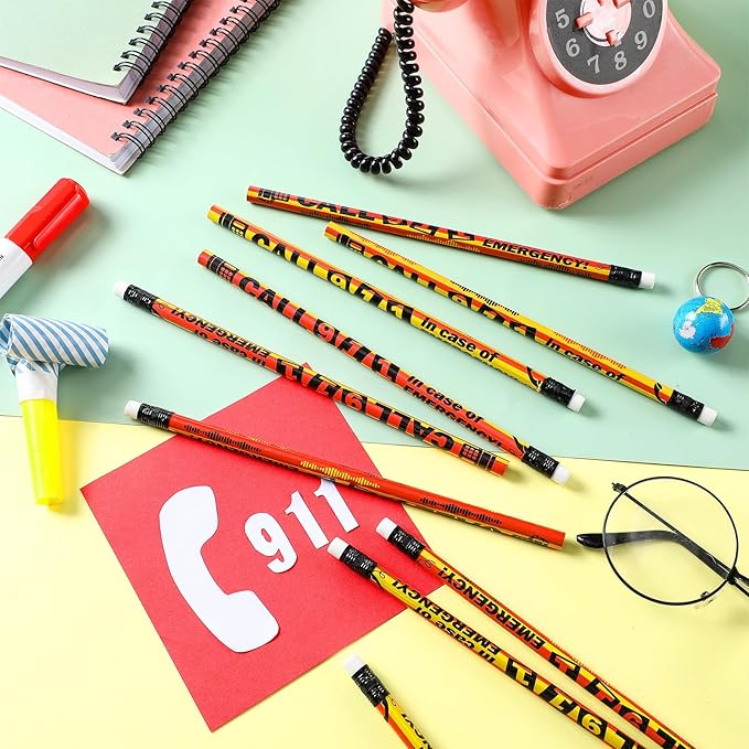 Eersida 200 Pcs ''call 911 in Case of Emergency'' Pencils Emergency Awareness Pencils Bulk with Erasers for Students Teacher Classroom, Community Programs, First Responders, Safety Education