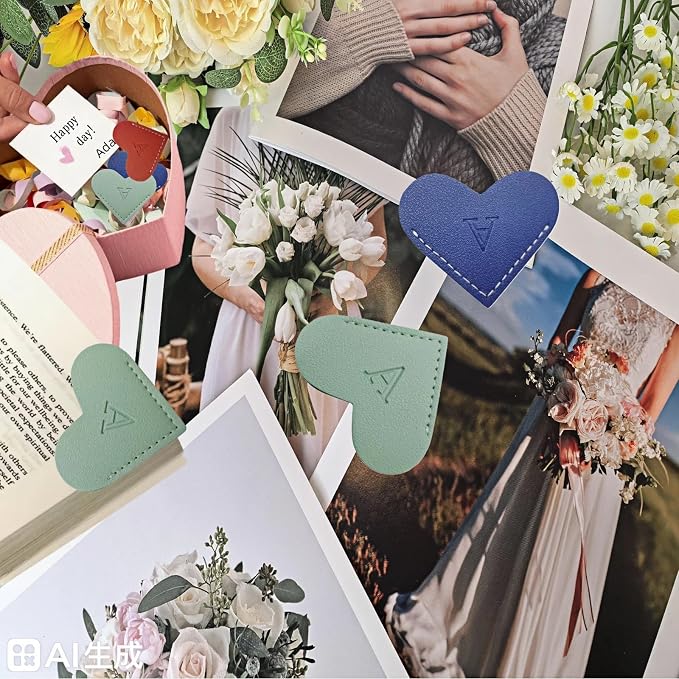 Personalized Leather Heart Bookmarks with Initials, 26 Letters Custom Corner Book Mark for Reading Women,Teacher, Student, Book Lovers Book Marker, Meaningful Gifts (Dark Blue+Light Green,C)