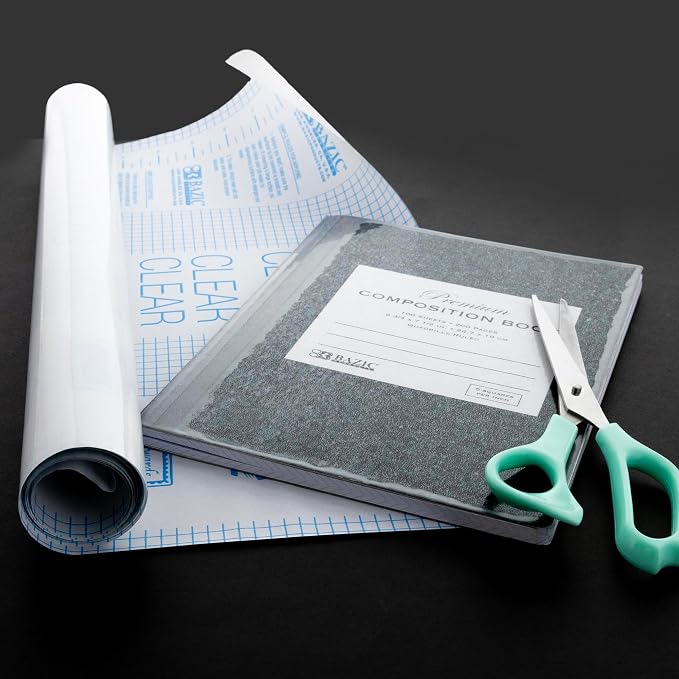 BAZIC Products Clear Self-Adhesive Book Cover Roll, 17.5 in x 5 ft, Clear Peel-and-Stick Film, for Textbooks School Books, Case of 48