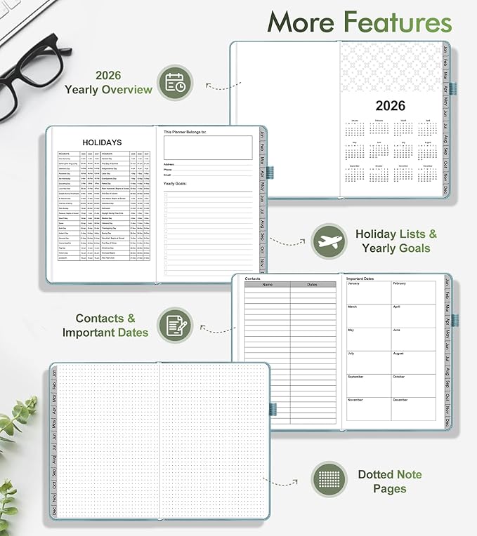 2026 Weekly & Monthly Planner, 12 Months Hardcover Planner from January 2026 - December 2026, Leather Agenda Organizer Book 2026 with Tabs, Daily Calendar Planners for Work School Home, A5 (5.75" x 8.38"), Blue