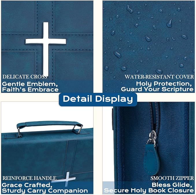 XKDOUS Bible Cover Case Leather Book Carrying Case Large Bible Bag Organizer with Cross, Handle, Pens, Tabs, Study Supplies Journaling Kit Father Day Christian Gifts for Dad, Mom, Men, Women