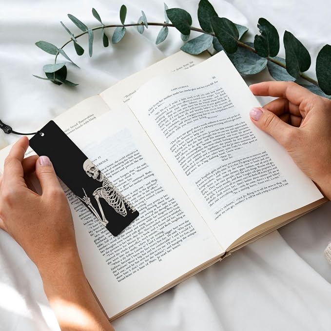 Skull Double-Sided Printed Wooden Bookmarks 5Pcs, Rock and Roll Book Accessories Birthday Presents for Men Women Presents for Book Lovers (5 Piece Set)