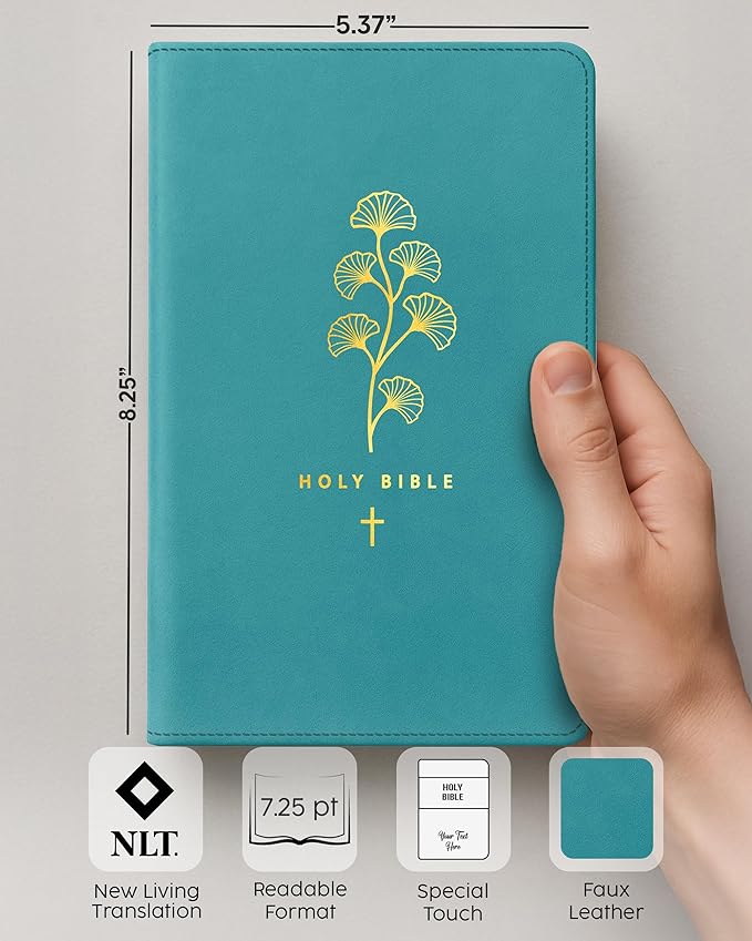 Personalized NLT Bible with Engraved Name, Teal Cross, Faux Leather, New Living Translation Gift Edition