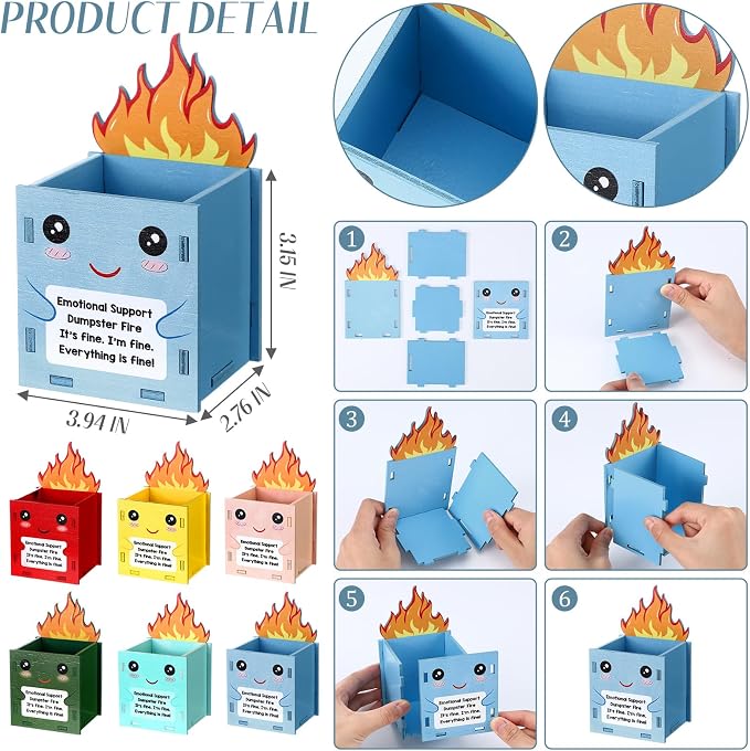 Sherr 6 Pcs Dumpster Fire Pencil Holder Wooden Pencil Dispenser for Classroom Teacher Appreciation Gift Bulk Back to School Dispenser Storage Organizer for Classroom Office Desk