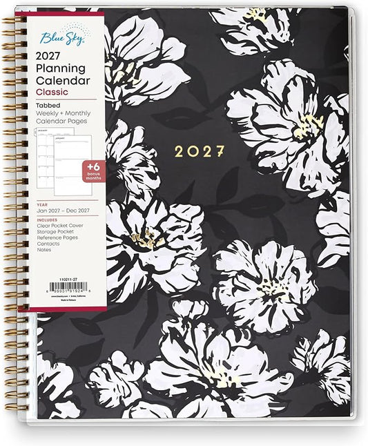 Blue Sky 2027 Weekly and Monthly Planner Calendar, January 2027 - December 2027, 8.5" x 11", Clear Pocket Cover, Laminated Tabs, Durable Twin Wire Binding, Storage Pocket, Baccara Dark