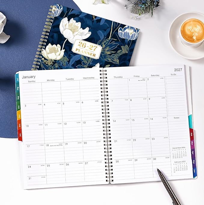 Planner 2026-2027 - July 2026 - June 2027, 8.5" x 11", Academic Planner 2026-2027 Weekly & Monthly, Large Calendar with 12 Monthly Tabs, Back Pocket