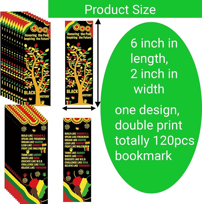 120pcs Black History Month Bookmarks Black History Month Decorations African American Gift Sets February Black History Month Flash Cards for Classroom Bulletin Board MLK Day Party