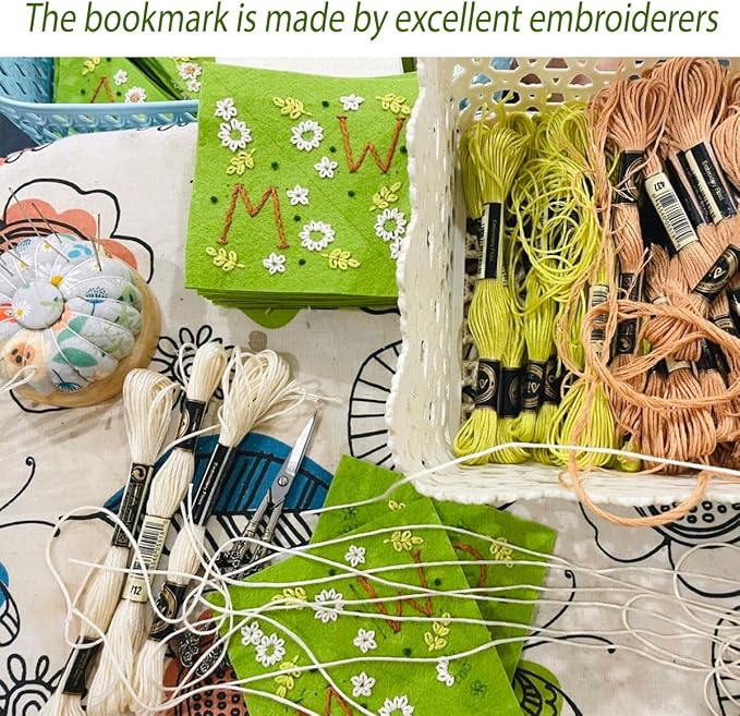 Personalized Hand Embroidered Corner Bookmark, Bookmarks for Women, Personalized Bookmark for Book Lovers, Cute Flower Book Mark by HNQCPCVU (O, Green)