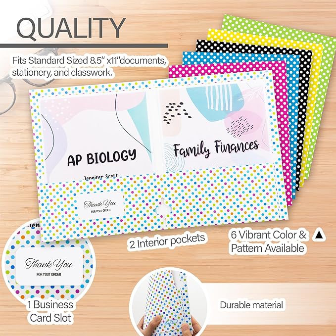 BAZIC Products 2 Pocket Paper Folder, Letter Size Document Organizer for School, Office, Business Use, Polka Dot Design Portfolio Folder for Homework, Reports & Forms, Assorted Colors, 48-Pack