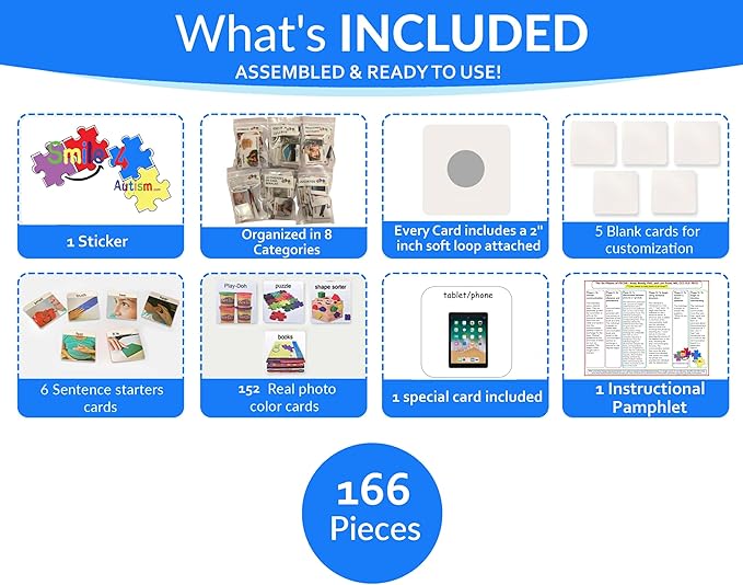 Smile4Autism Loose Visual Picture Cards, Receptive and Expressive Language, Speech Articulation Therapy, ASD, ADD, ADHD, Apraxia, & Stroke Patients (Prime-Small Plastic, Real Photos 166 Pcs.)