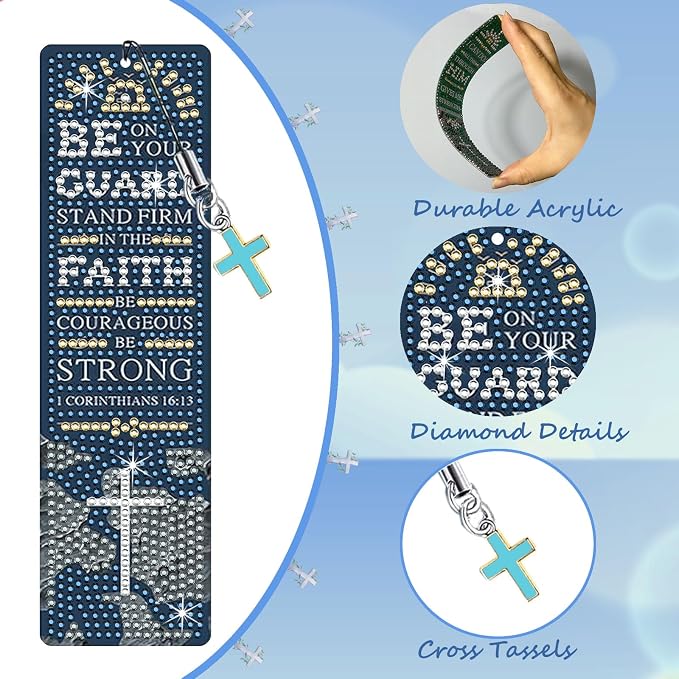 8PCS Diamond Painting Art Bookmarks,Cute Acrylic Bookmarks Crafts Kits Gifts with Pendants for Adult Women Book Lovers (Christian)
