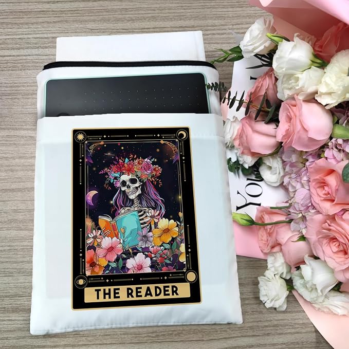 Book Sleeve with Zipper, Book Sleeve for Book Lovers, The Reader Tarot Card Book Sleeves, Book Pouch Kindle Protector, Gifts for Women Teacher Librarian Bookworm Bookish (White-A, Large)