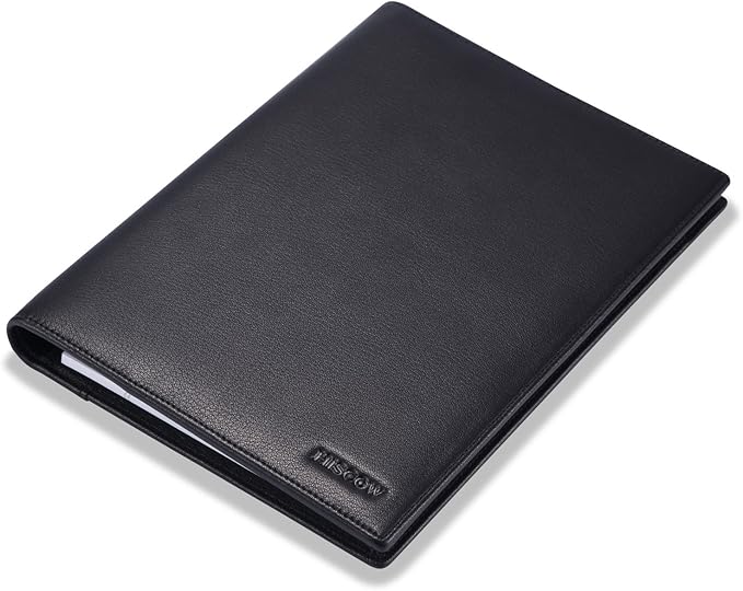 Leather 5"x 8" Junior Padfolio for Men & Women with Pen Loop, Italian Calfskin, Business Portfolio Notebook Folder (Classic Black)