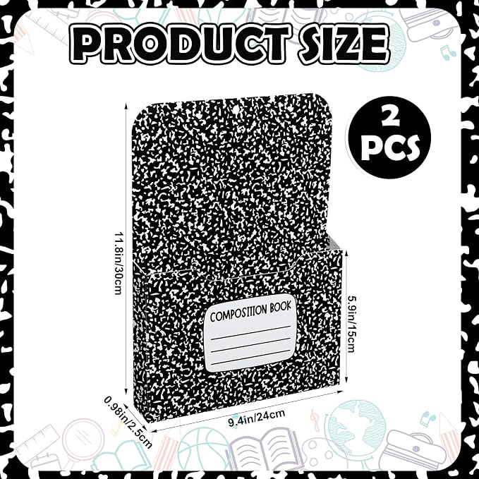 Gilprop 2 Pcs Composition Notebook Magnetic File Folder Holder Pocket File Organizer Classroom Decor Teacher Desk Accessories for Whiteboard Classroom Essential No Drilling