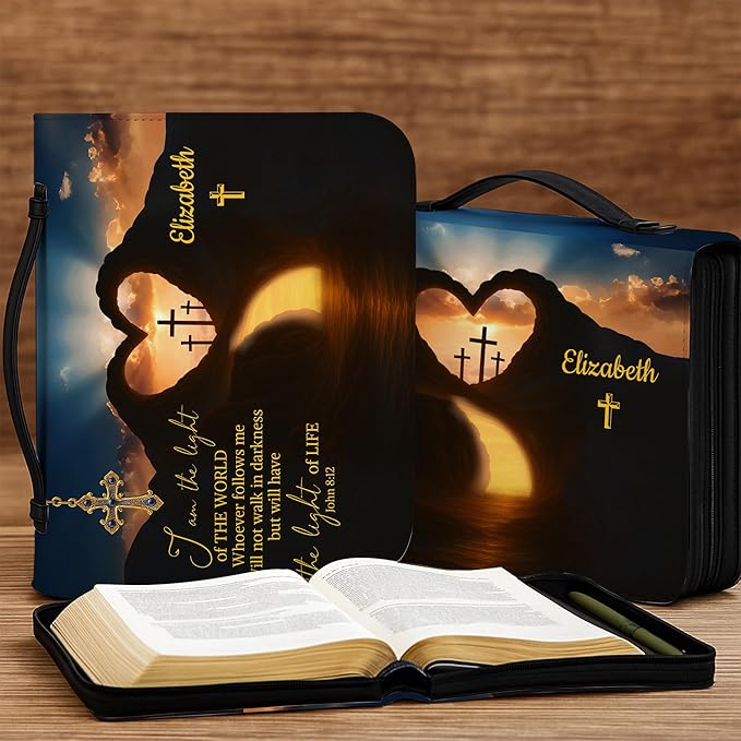 Personalized Bible Cover for Men, Christian Bible Case PU Leather, Jeus Bags Religious Appreciation Gifts for Women Girls Daughter Christian with Handle Zipper (BIBLE-13, M-2XL)