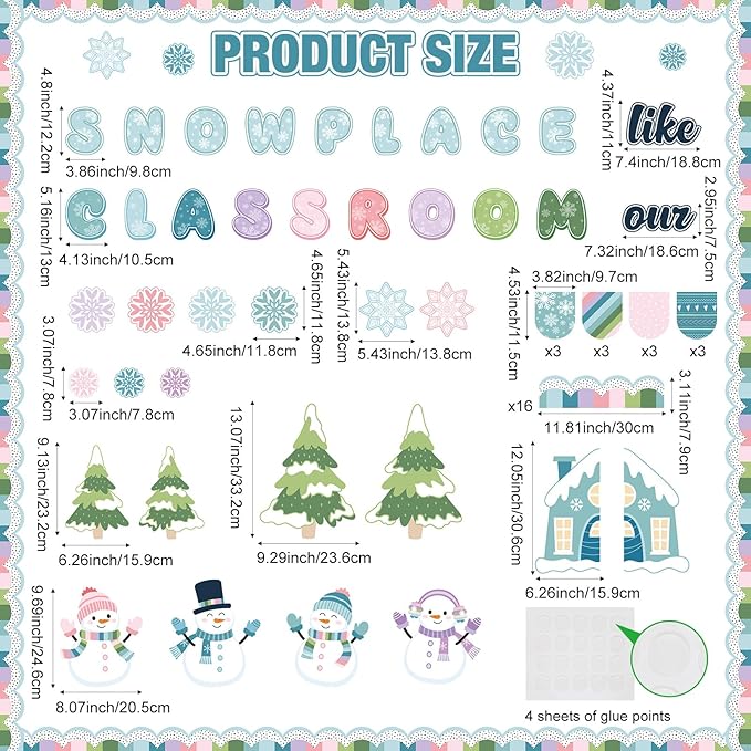 Pastel Winter Bulletin Board Set Snow Place Like Our Classroom Decorations Snowmen Gingerbread House Snowflakes Cutouts for Winter Holiday Christmas School Office Supplies