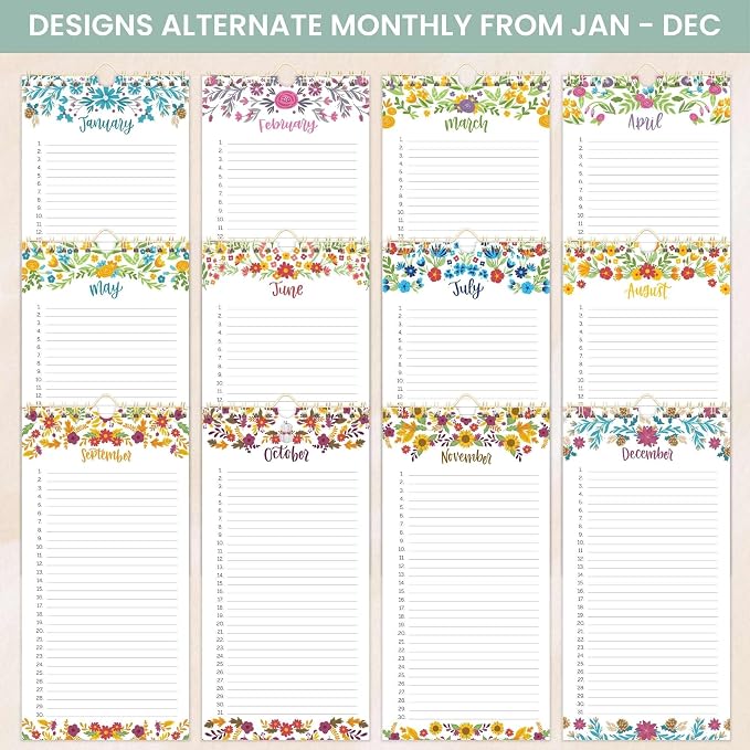 bloom daily planners Perpetual Hanging Flip Calendar - 5” x 10” - Monthly Wall Organizer Notepad for Important Dates, Birthdays, Anniversaries - Seasonal Florals
