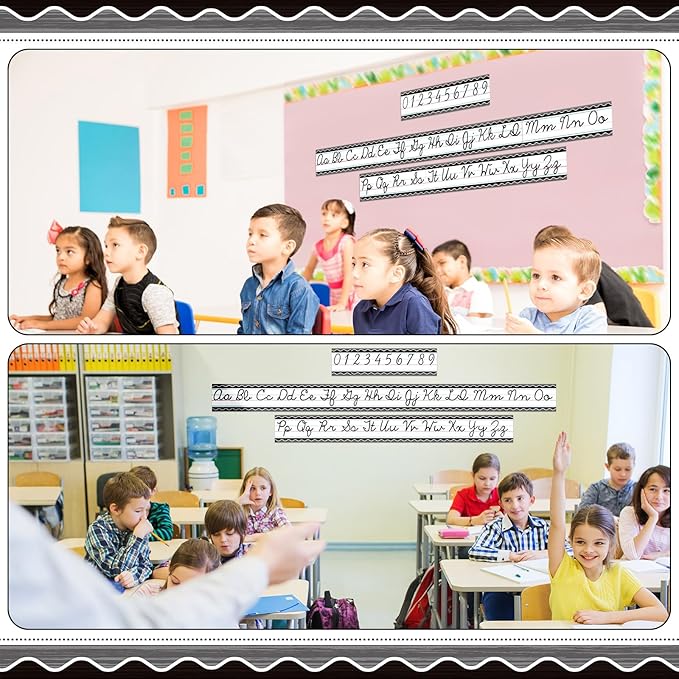 Set of 9 Cursive Writing Bulletin Board Cursive Alphabet Wall Strip for Teacher Supplies, Classroom Teaching Tool, Homeschooling, Kids Education(Rustic)