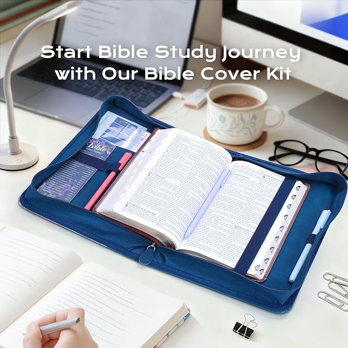 XKDOUS 24 Pcs Bible Bags Kit Large Bible Cover Case with Handle, Study Supplies Organizer Tote Bag Leather Book Carrying Case Christmas Gifts for Women Men Lady