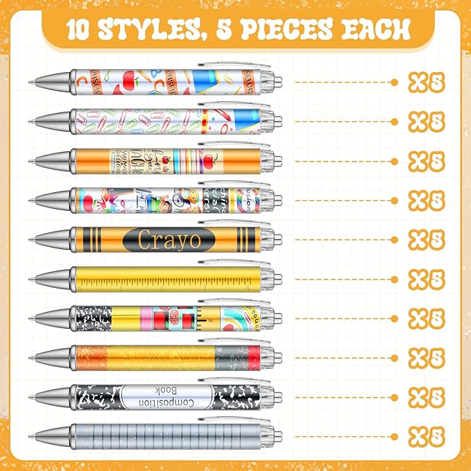 50 Pcs Teacher Pen Appreciation Gift Bulk Funny Ballpoint Pens Motivational Inspirational Thank You Teacher Gift for Back to School Employee Coworker Student Office Supplies