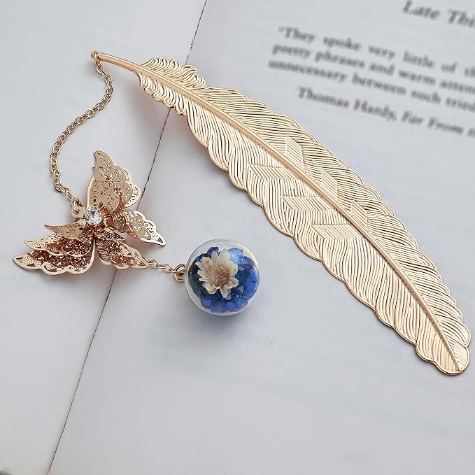 Teacher Appreciation Gifts for Women - Metal Feather Bookmark with 3D Butterfly Charm – Mother’s Day Gifts for Mom, Thank You Gifts, Book Lover Gift Under 10 Dollars, Gift Box Included
