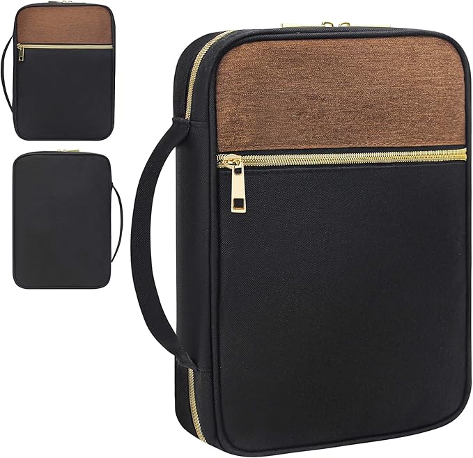 Bible Cover for Women, Bible Holder, Bible Cover Carrier Carrying Organizer Bag, God is Within Her She Will Not Fall, Zipper and Pockets for Standard Size Bible, Gift for Women（greybrown）