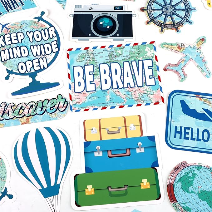 gisgfim Travel the Map Bulletin Board Classroom Decorations Set Motivational Sign Travel Paper Cutouts for World Map Adventure Explore Accent Teacher Supplies Back to School Wall Door Chalkboard Decor