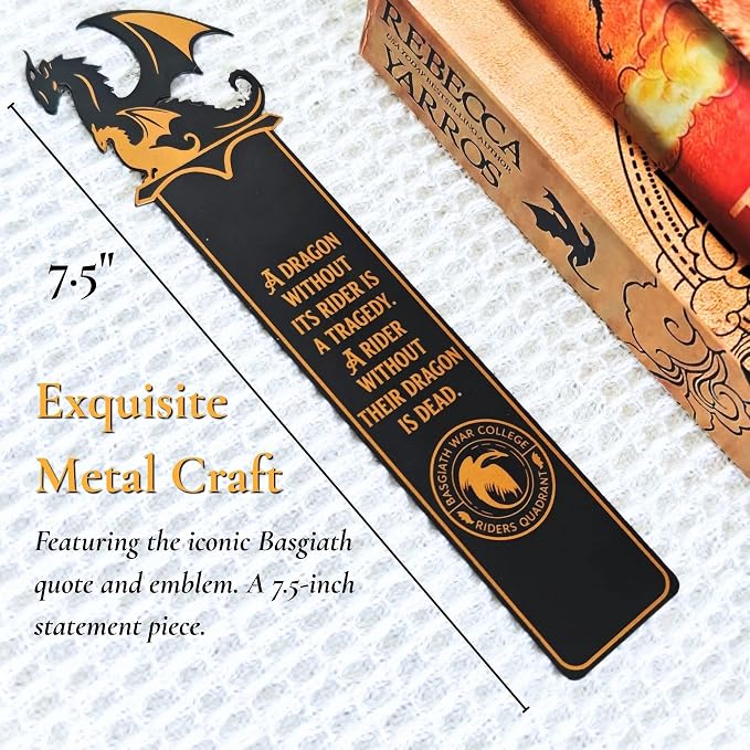 Riders Quadrant Metal Dragon Bookmark – Unique Double-Sided Printing – 7.5 Inch – Perfect Gift for Fourth Wing & Iron Flame Readers – A Dragon Without Its Rider is A Tragedy Quote