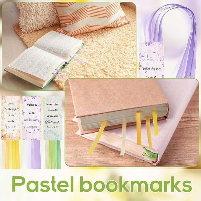 Outus 3 Pieces Bible Ribbon Bookmark Markers Artificial Leather Bookmark with Ribbons for Books Office(Fresh,Green)