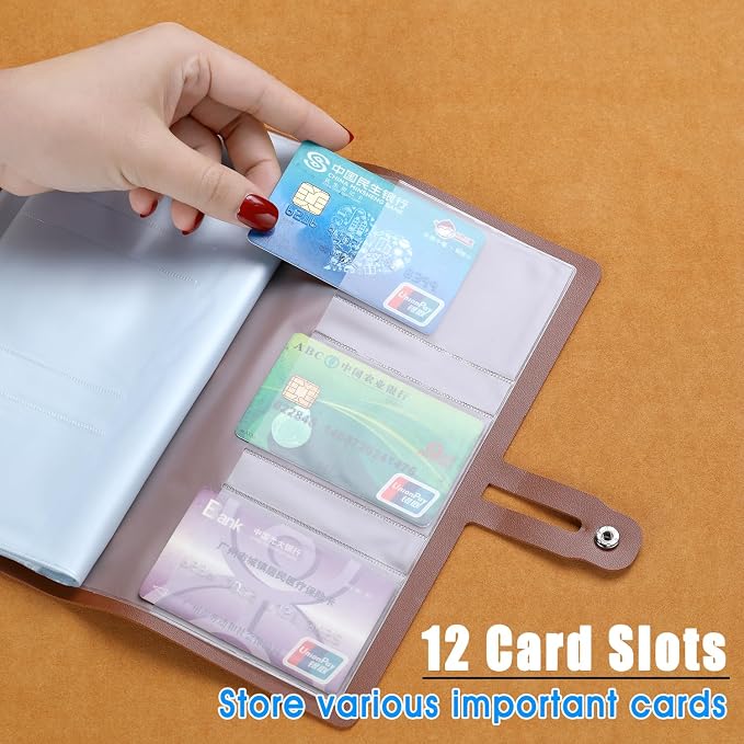 Leather Receipt Organizer, Portable Receipt Holder for Travel, Daily Coupon Organizer with 20 Pockets and 12 Card Slots to Keep Receipts and Coupons Organized, Prevent Loss and Damage (Brown)