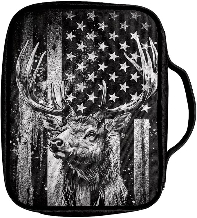 Coldinair Elk Camo USA Flag Bible Covers for Boys Kids Teens Portable Bible Case with Bookmark Large Carrying Book Case Church Bag Protective with Pocket and Zipper
