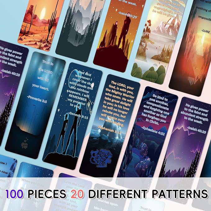 100 Pcs Christian Bible Verse Bookmarks with Full Scripture: 20 Styles, Religious Motivational for Any Occasion Bulk Christian Gifts for Women