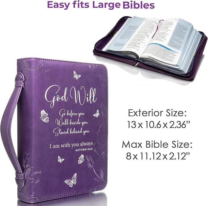 DEHITE Bible Cases for Woman — Leather Bible Covers for Women — Carrying Bag for Woman — Pen Slots — Zippered Pocket — Premium Faux Leather Holder — Christian Floral Accessories