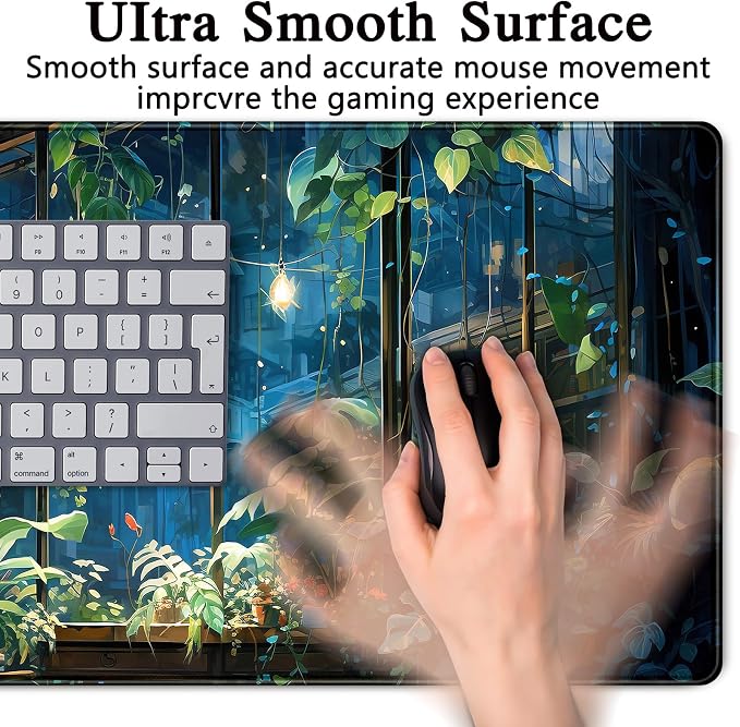 Plant Desk Mat Green Big Mouse Pad Large Gaming Mousepad Extended Keyboard Pad City View Aesthetic Desk Pad XXL Mouse Mat 31.5''X15.7'' Office Decor Cute Desk Accessories for Women